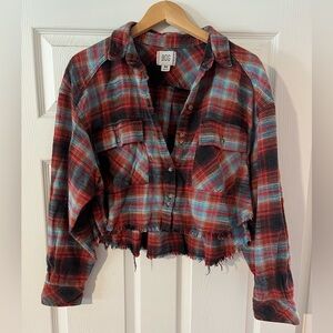 Distressed Plaid Flannel Shirt